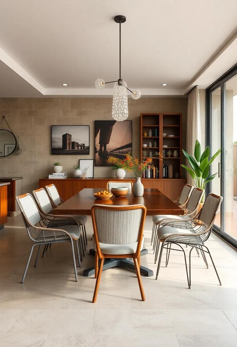 Incorporate chairs with wooden frames alongside metal ones for a rustic-industrial vibe
