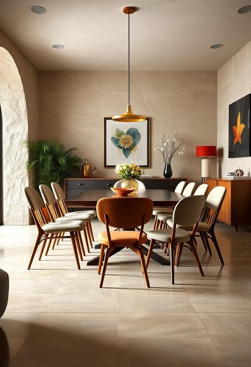 Pair vintage spindle-back chairs with mid-century modern seats to blend eras