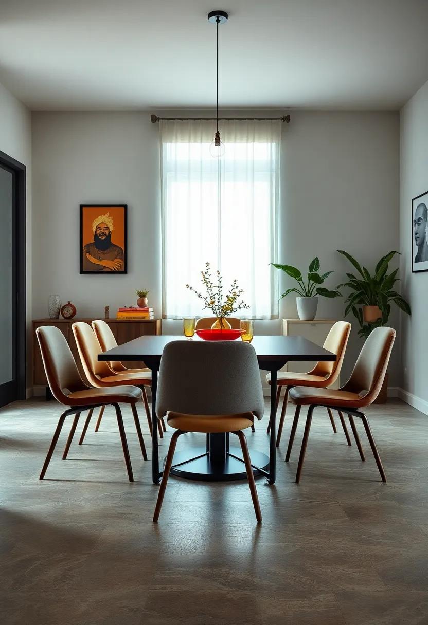 choose chairs with varied heights to add playful rhythm to your dining setup