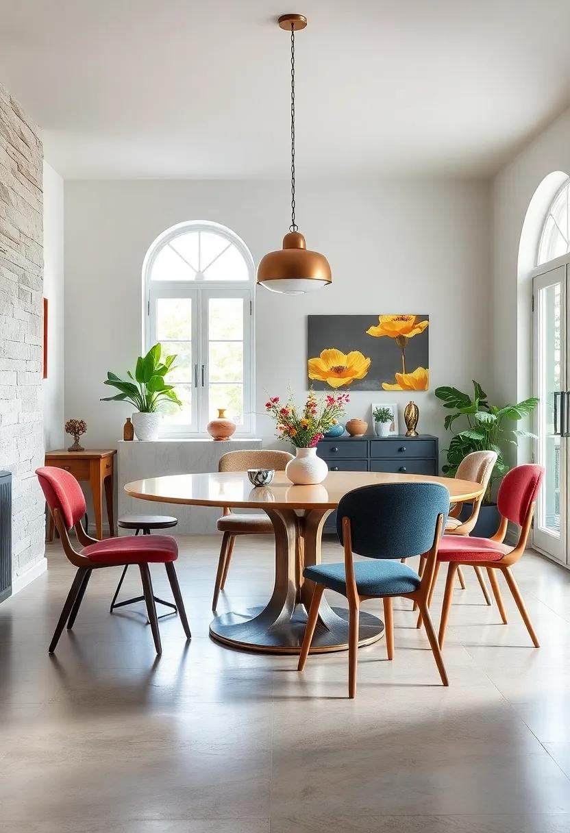 Position chairs asymmetrically around the table for a relaxed, casual feel