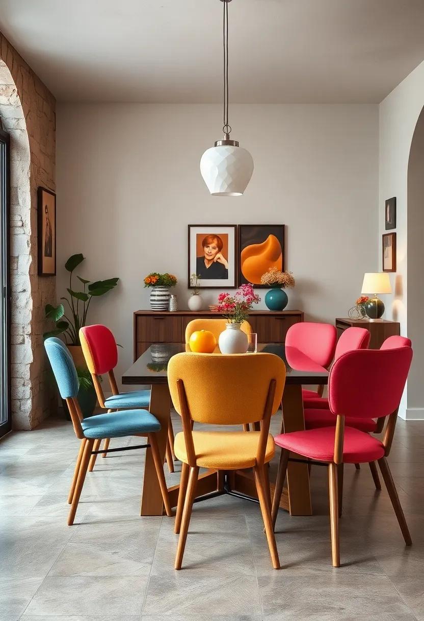 Use a consistent color palette across mismatched chairs for cohesion