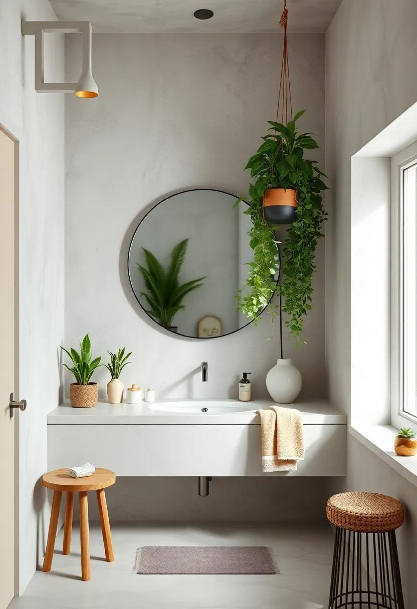 Greenery Focus: Position a round mirror near hanging plants to reflect natural elements, adding freshness and depth