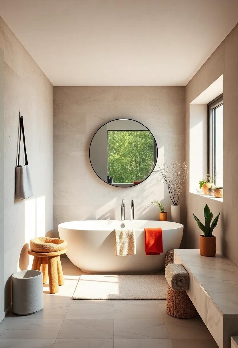 Light and Airy: Position a frameless round mirror opposite a window to amplify natural light and enhance the Scandinavian openness