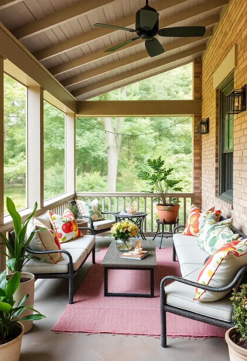 Bring in cushions decorated with whimsical fruit or vegetable prints for a quirky and fun summer porch