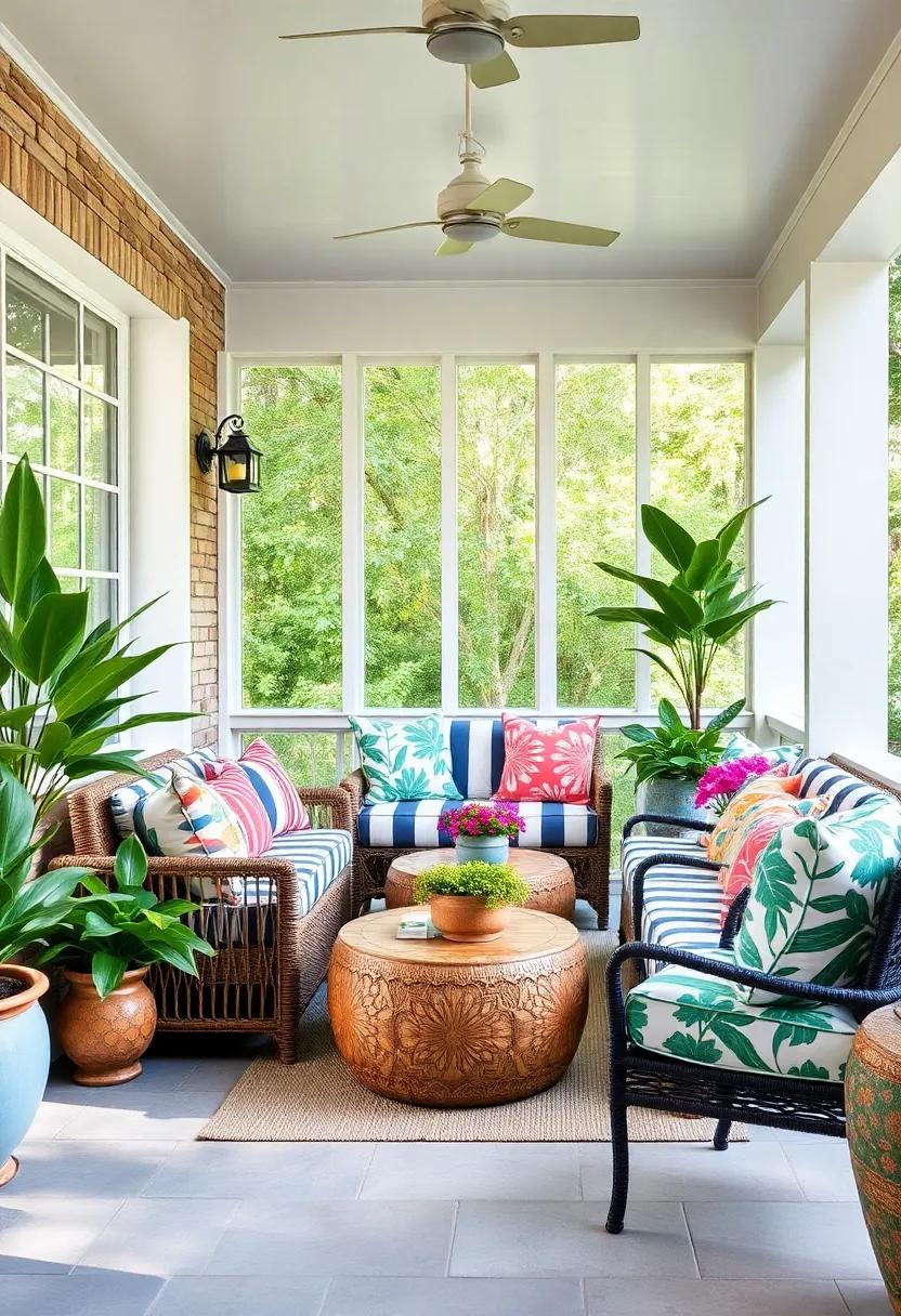 Mix and match striped cushions with tropical prints to inject a playful, beachy atmosphere perfect for summer relaxation