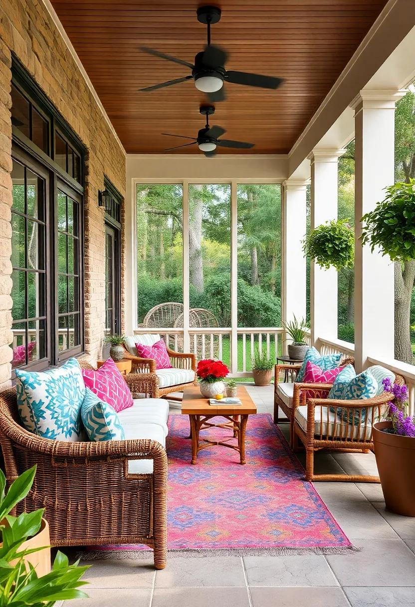 Mix cushions with tribal diamond patterns and bold colors to energize your porch with global inspiration