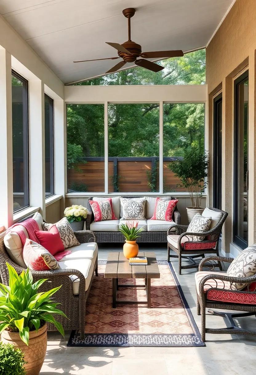 Use cushions with intricate mosaic designs to bring a touch of Mediterranean warmth and cultural richness to your porch