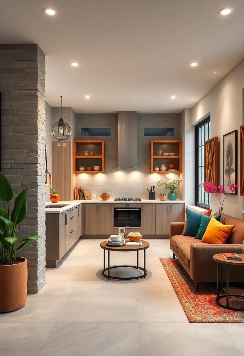 Use translucent cabinet ​doors or open fronts to lessen visual weight in the kitchen