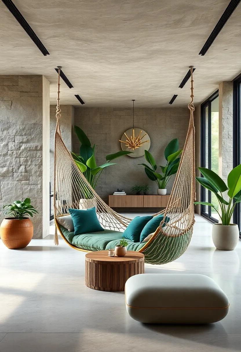 Amazon ‍rainforest-themed rope hammock with natural fibers and lush​ green tones