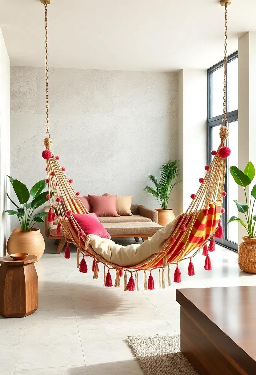 Ecuadorian‍ hammock swing with playful pom-poms and soft, breathable⁤ fabric