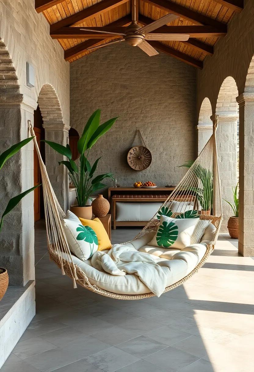 Ecuadorian hammock with⁣ bamboo poles and tropical leaf motifs ⁤for​ a breezy outdoor vibe