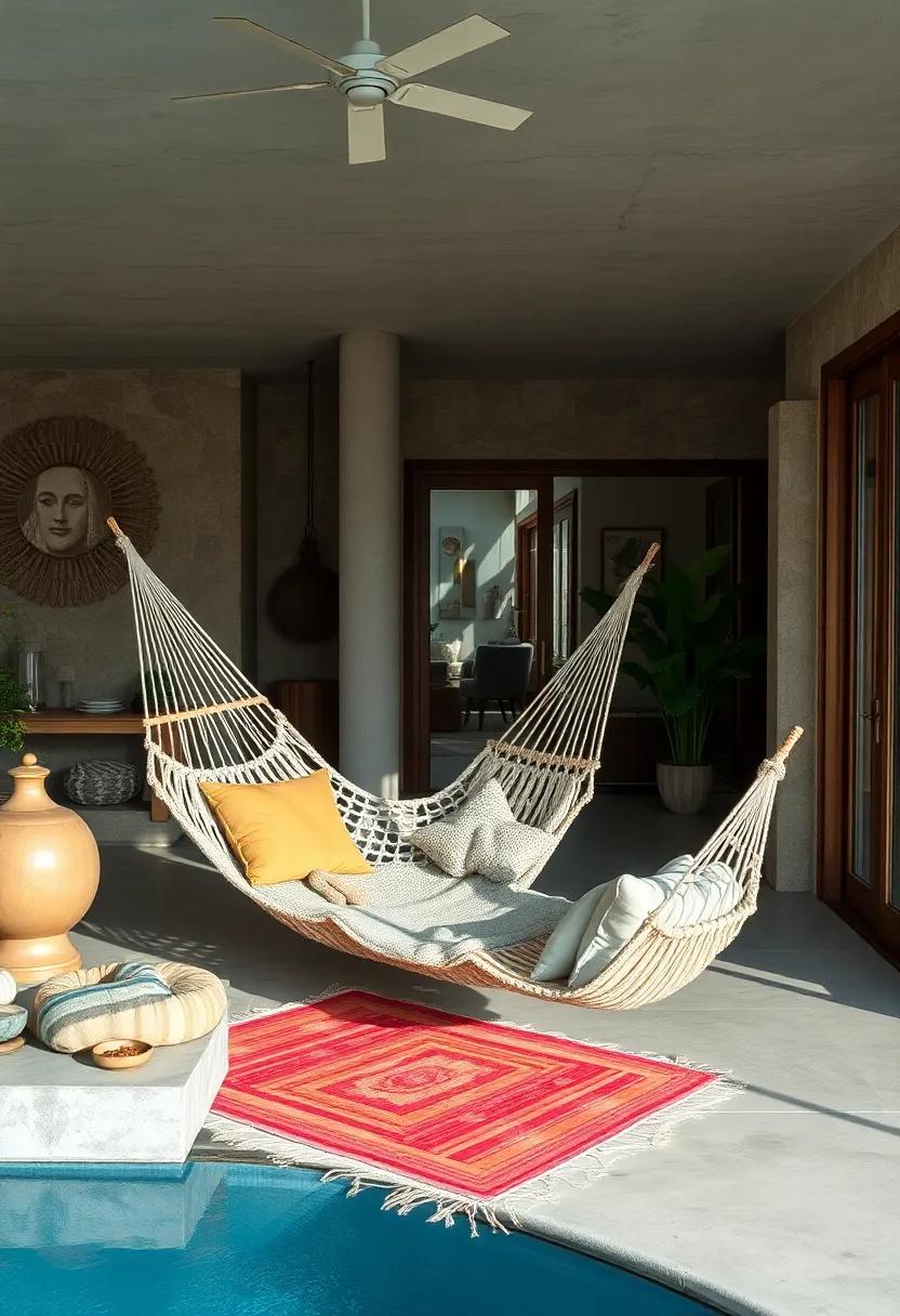 Patagonian wool-knit hammock combining warmth and tactile texture for cooler outdoor evenings