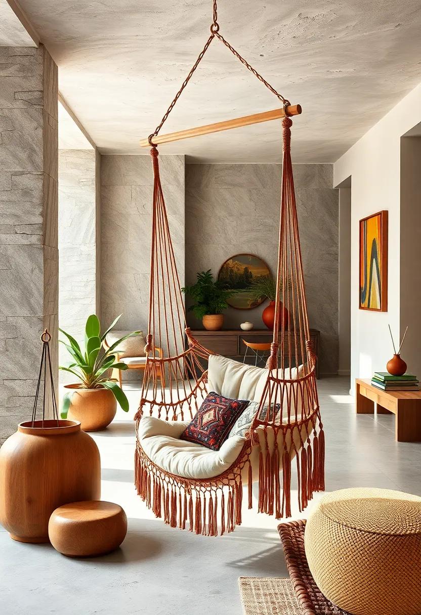 Traditional Andean‌ hanging chair with ​woven leather straps and‍ fringe ⁣details