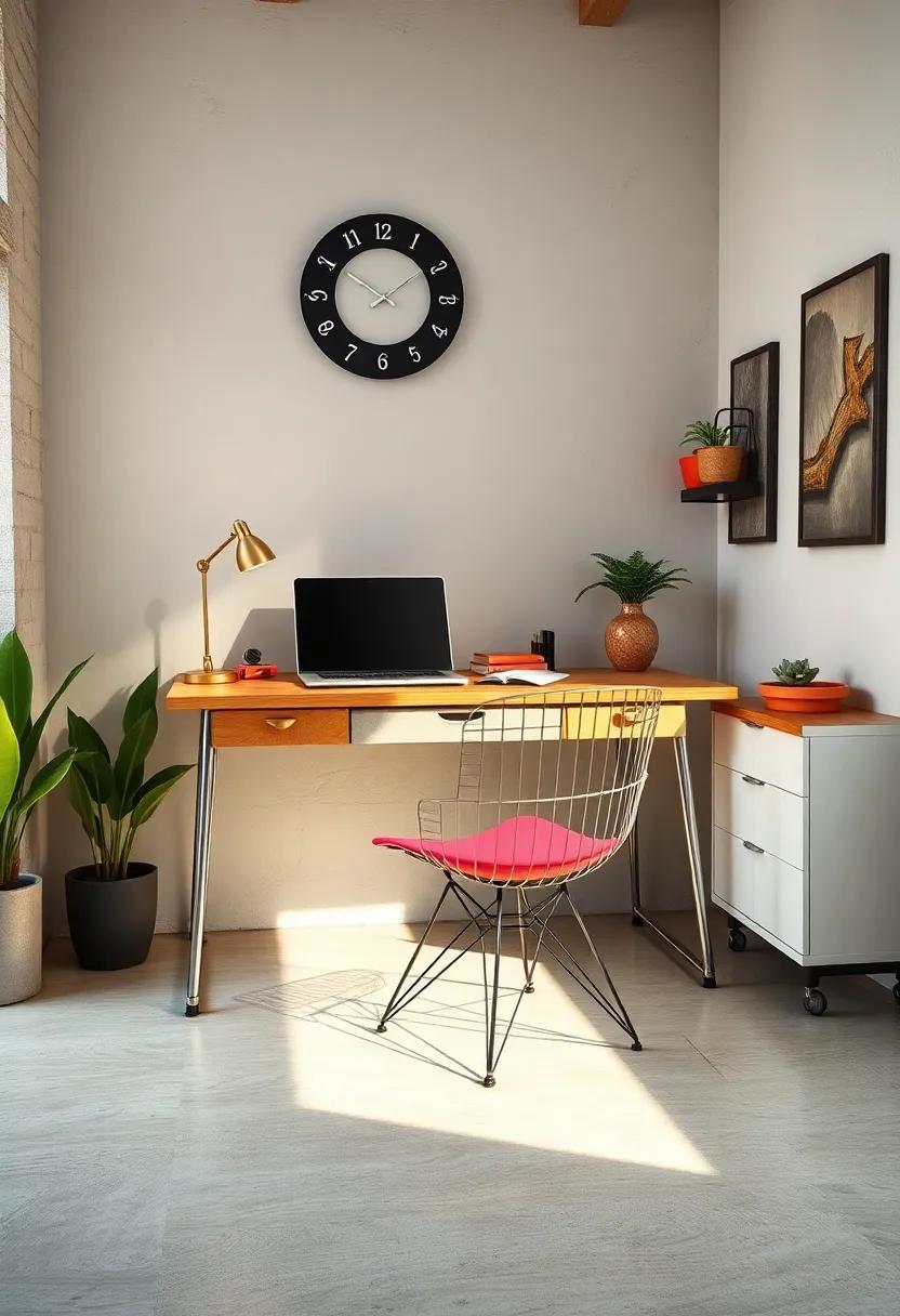 Incorporate⁣ a⁤ retro metal and laminate desk​ with ​a matching ​wireframe chair ⁣to add industrial flair and functionality