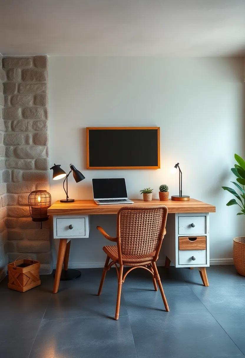 Choose a reclaimed wood farmhouse desk accented with distressed white ⁣paint and a wicker chair to⁣ blend ⁤rustic ⁢and vintage‍ styles