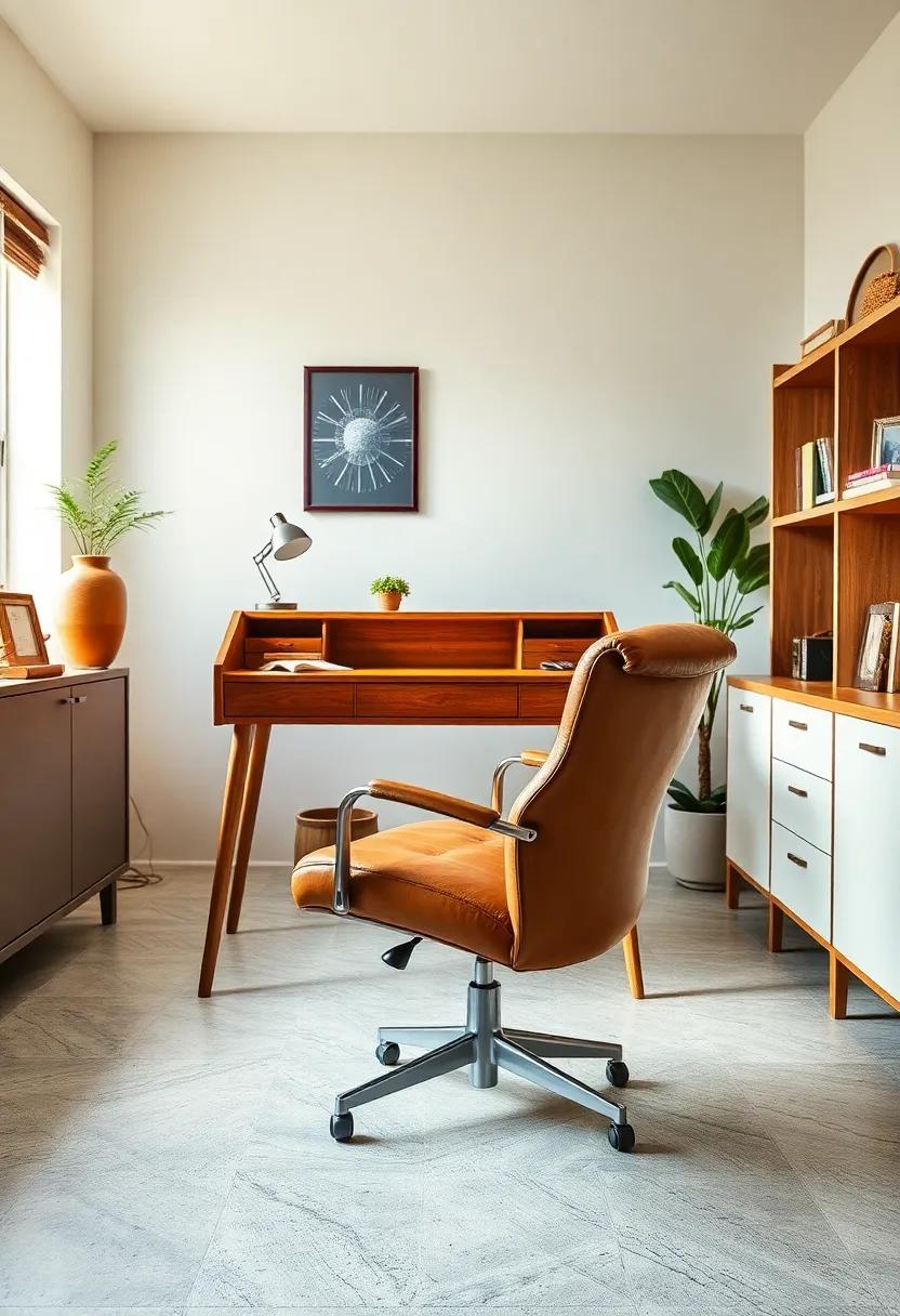 Complete your vintage office with a⁤ classic wooden roll-top desk and a⁣ camel leather swivel⁢ chair offering both nostalgia and comfort