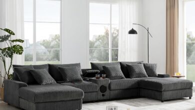 144″ Corduroy Sectional Couch with Speakers: Comfort Meets Tech