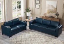 Our Honest Take: Modern Navy Blue Leather Sofa Set with Storage