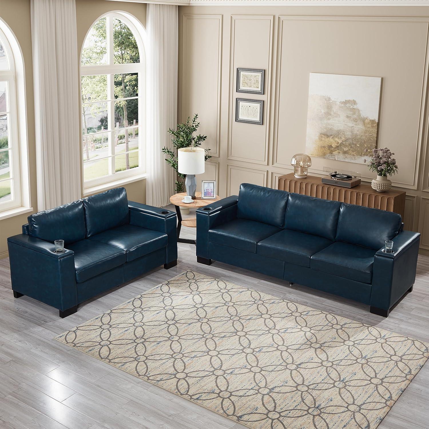 Our Honest Take: Modern Navy Blue Leather Sofa Set with Storage