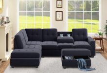Velvet L-Shaped Sectional Sofa with Storage and Cup Holders