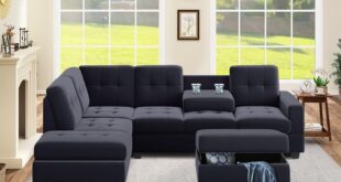 Velvet L-Shaped Sectional Sofa with Storage and Cup Holders