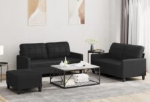 Spacious & Stylish: Exploring the Modern Black Sofa Set Seating Four