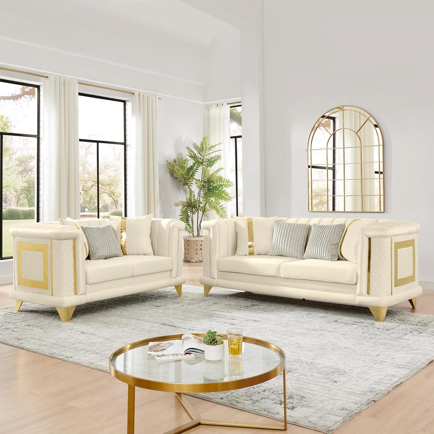Velvet Sofa Set with Gold Trim: A Stylish Living Room Upgrade