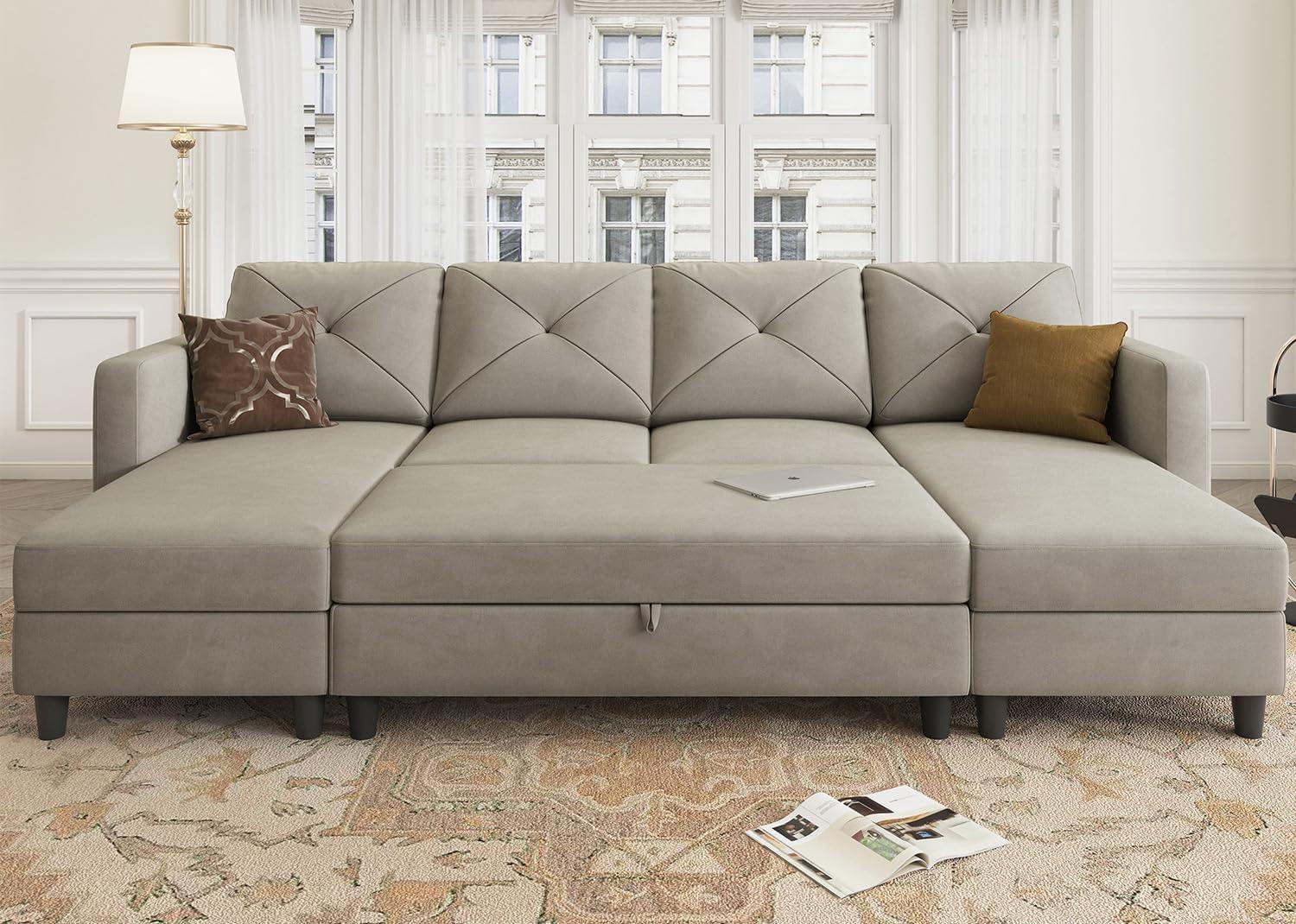 Spacious Velvet U-Shaped Sectional: Comfort Meets Clever Storage
