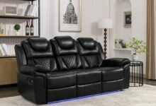 83 Reclining Sofa Set With Led Lights Usb And Cup Holders