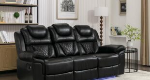 83 Reclining Sofa Set With Led Lights Usb And Cup Holders