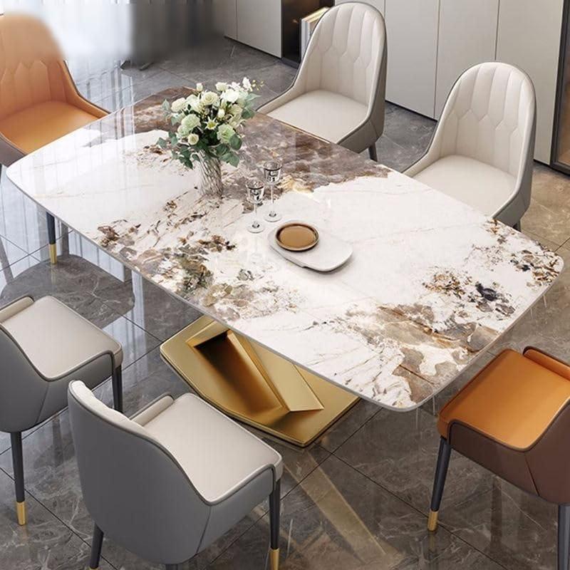 Elevate Dining Spaces⁣ with Oval Marble-Effect Table's Modern Charm
