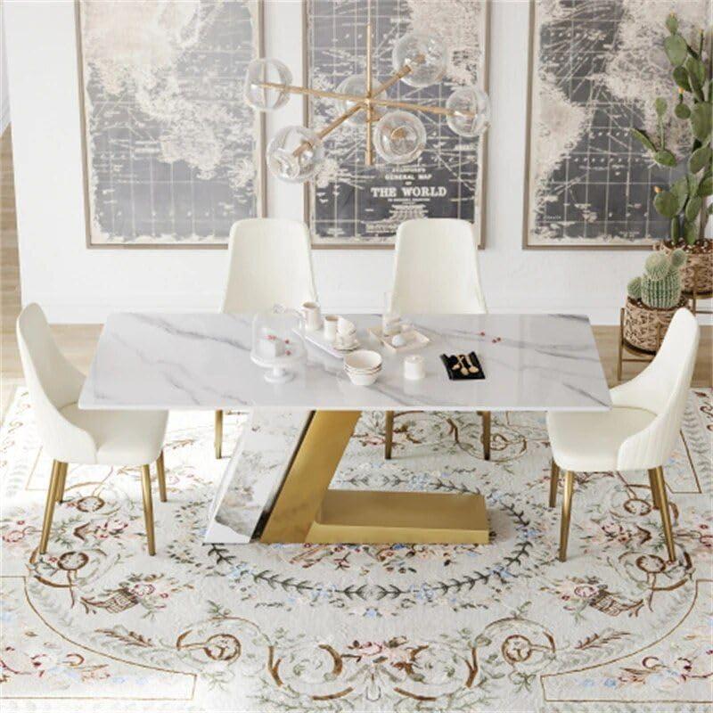 Elevate Dining Spaces with a Sleek Stone Table & Golden Legs