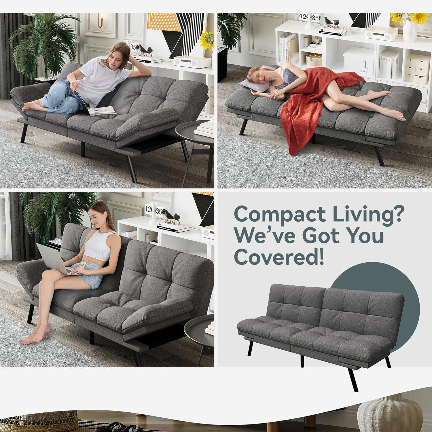 Our Take on the AMICLIBER Grey Linen Futon Sofa Bed: Space & Style