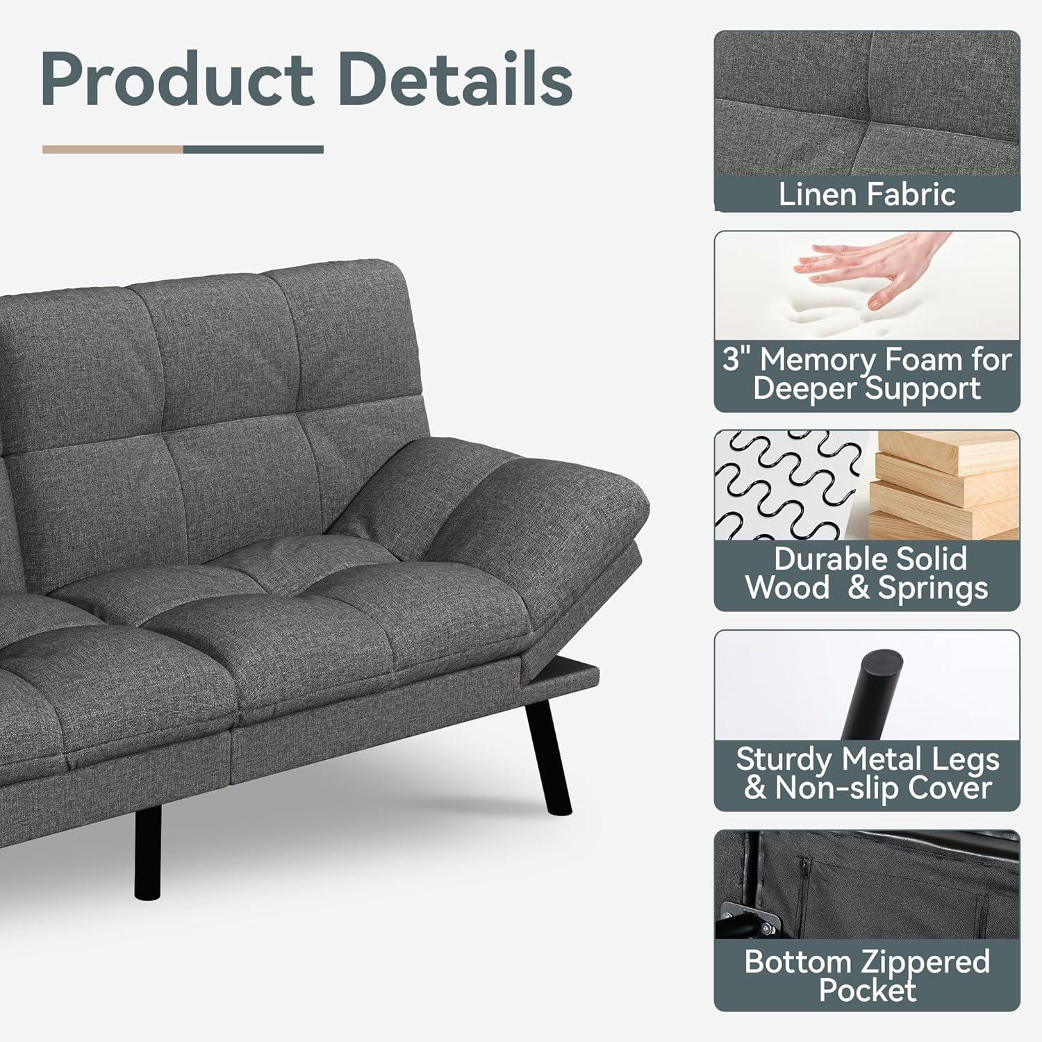 Our Take on the AMICLIBER Grey linen Futon Sofa Bed: Space & Style