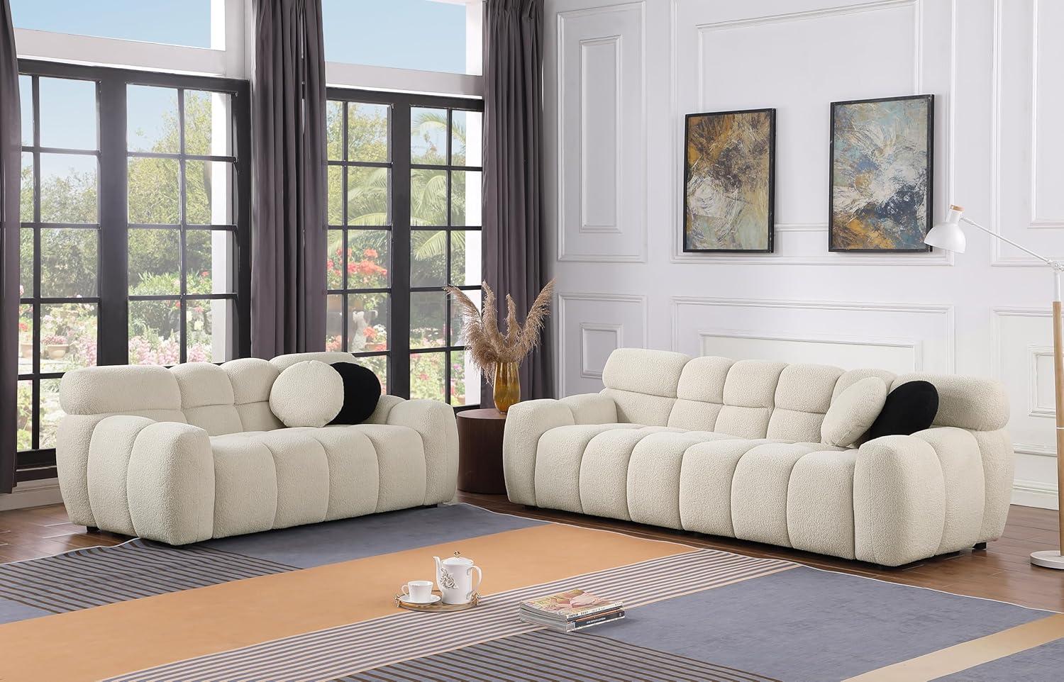 A Stylish & Cozy Marshmallow Boucle sofa Set for Small Spaces