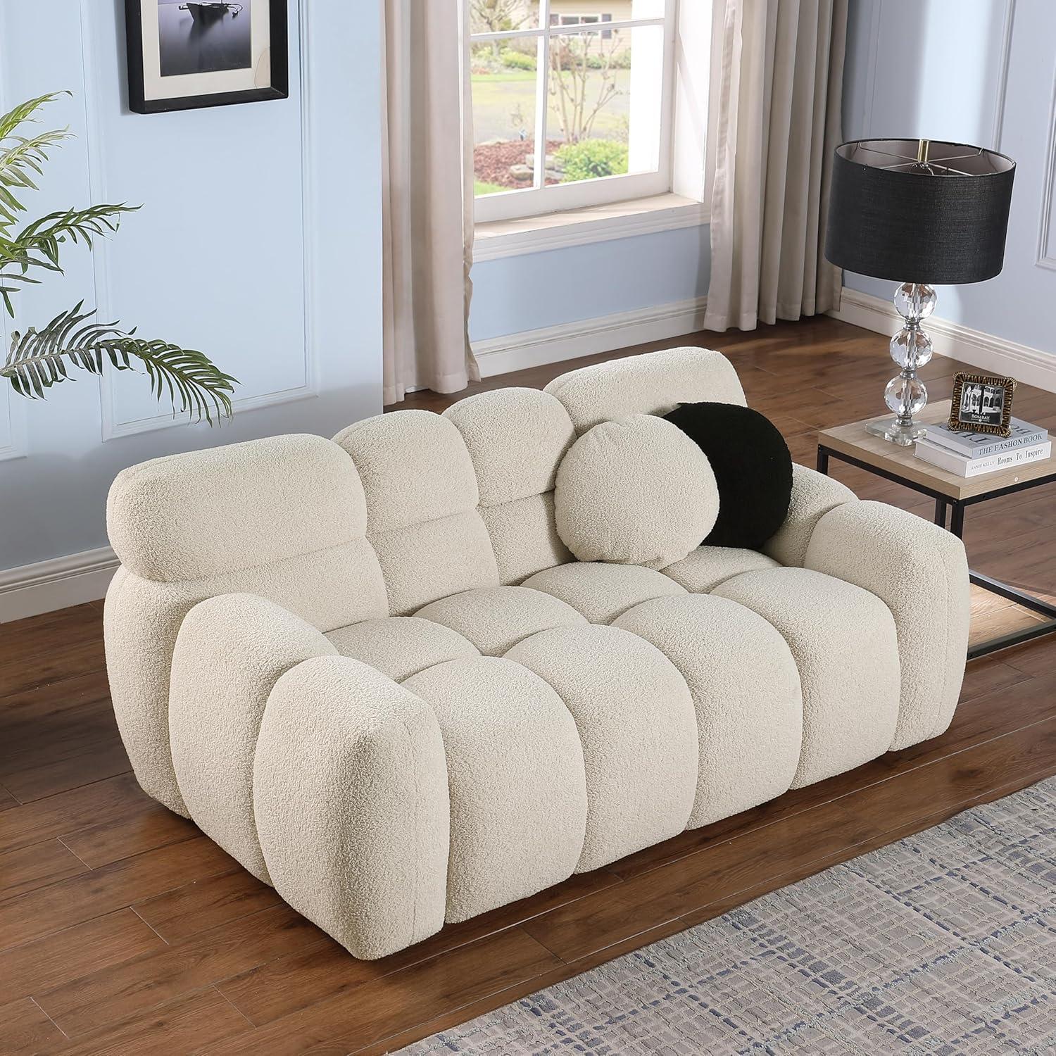 A Stylish & Cozy Marshmallow Boucle Sofa Set for Small Spaces