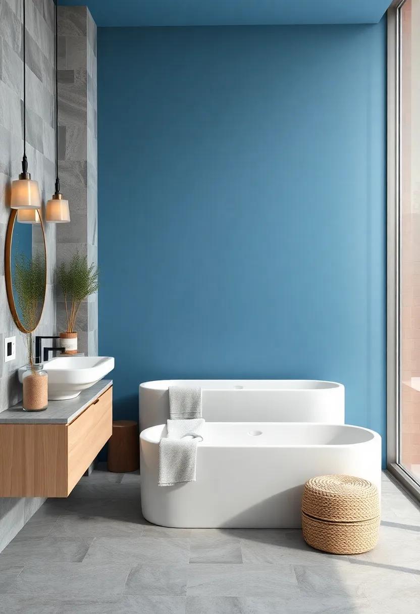 Powder Blue and Charcoal Gray: A modern twist that balances softness with strength, giving the bathroom a chic and contemporary edge
