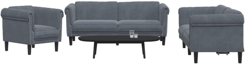 Cozy Comfort And Style In A Dark Gray Velvet Sofa Set