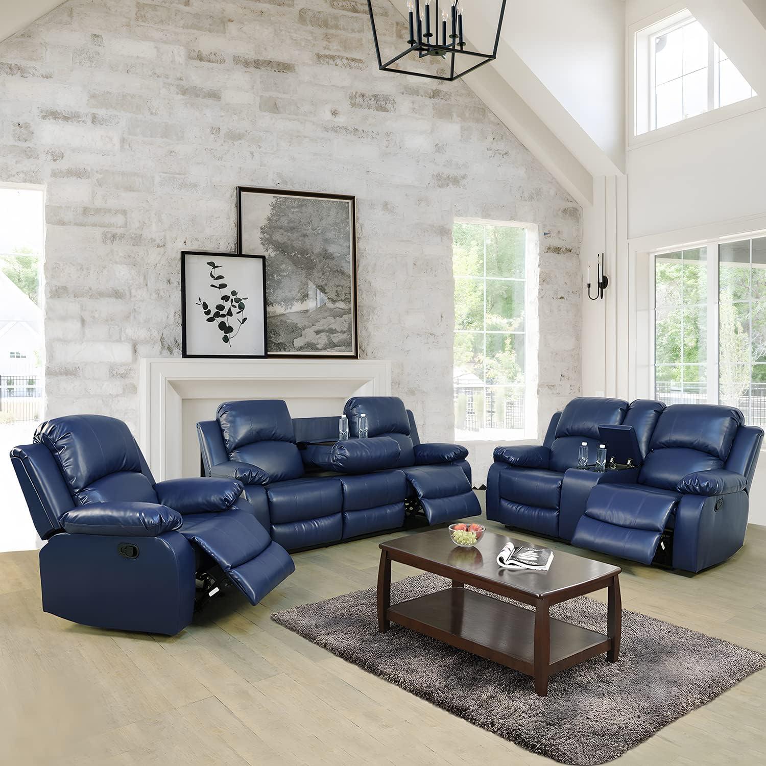 Discover Comfort And Style With A Blue Leather Recliner Set