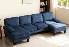 Discover Comfort and Style with the Karl Home Navy Blue U-Shaped Sofa
