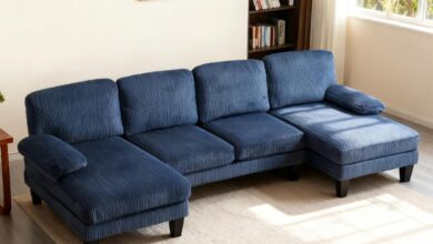 Discover Comfort and Style with the Karl Home Navy Blue U-Shaped Sofa