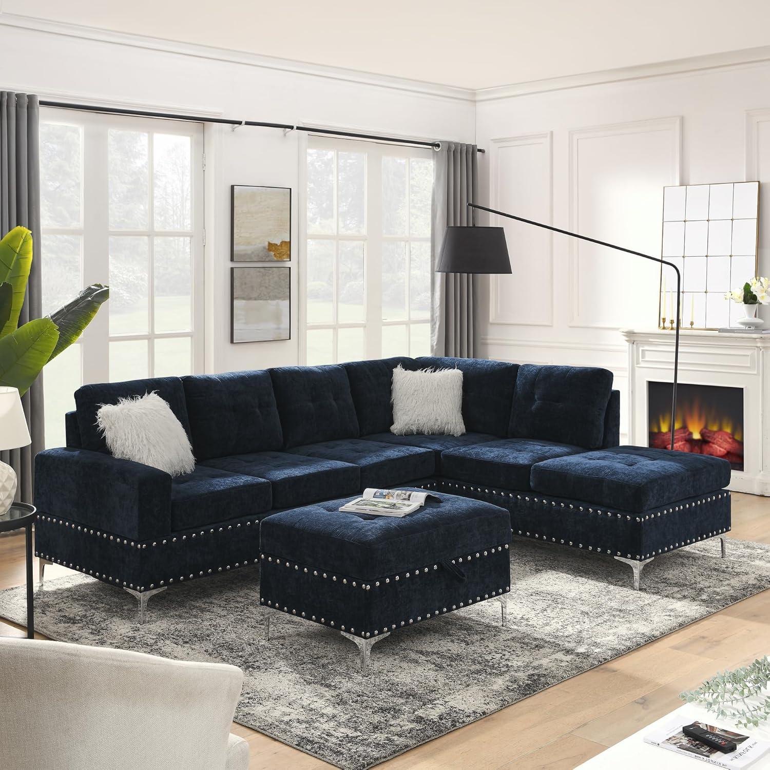 Discover Comfort and Style with the Yoglad Modular Navy Blue Sectional