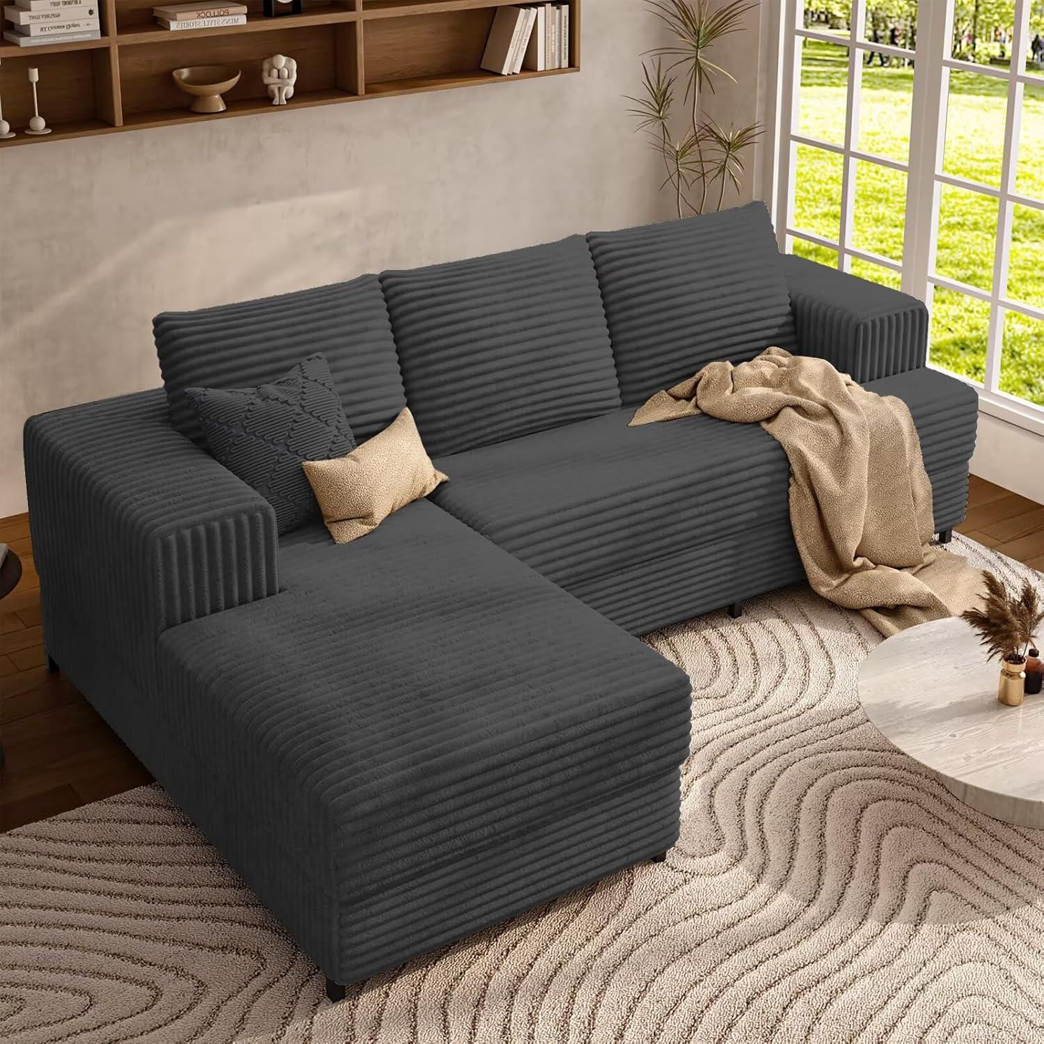 Discovering Comfort And Style With A Modular Gray Corduroy Sofa