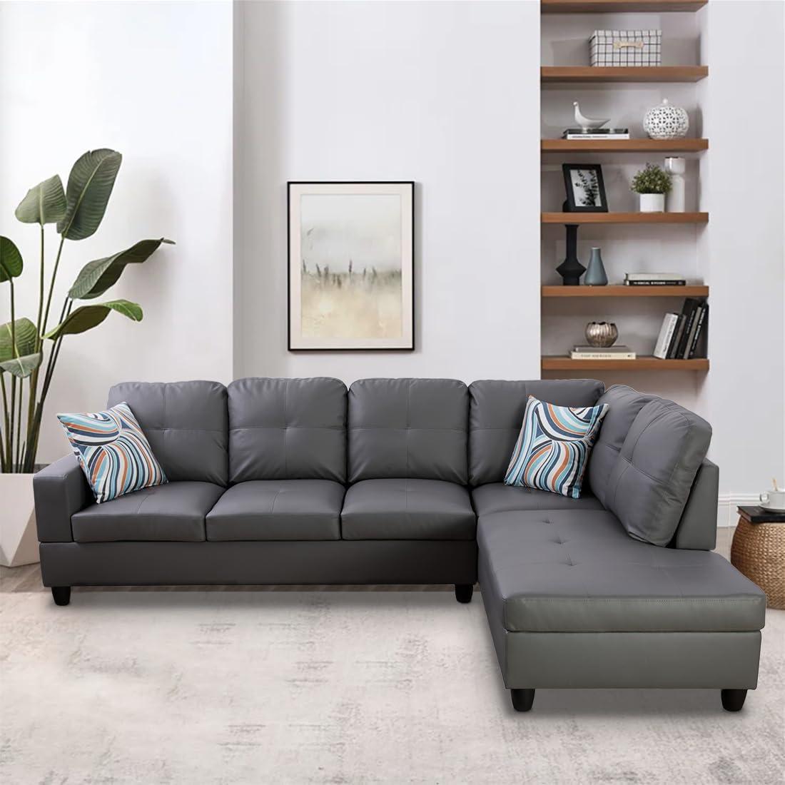 Discovering Comfort And Style With The Dark Grey Faux Leather Sectional Sofa