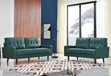 Elevate Living Spaces With Sleek Blue Green Faux Leather Sofas