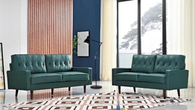 Elevate Living Spaces With Sleek Blue Green Faux Leather Sofas