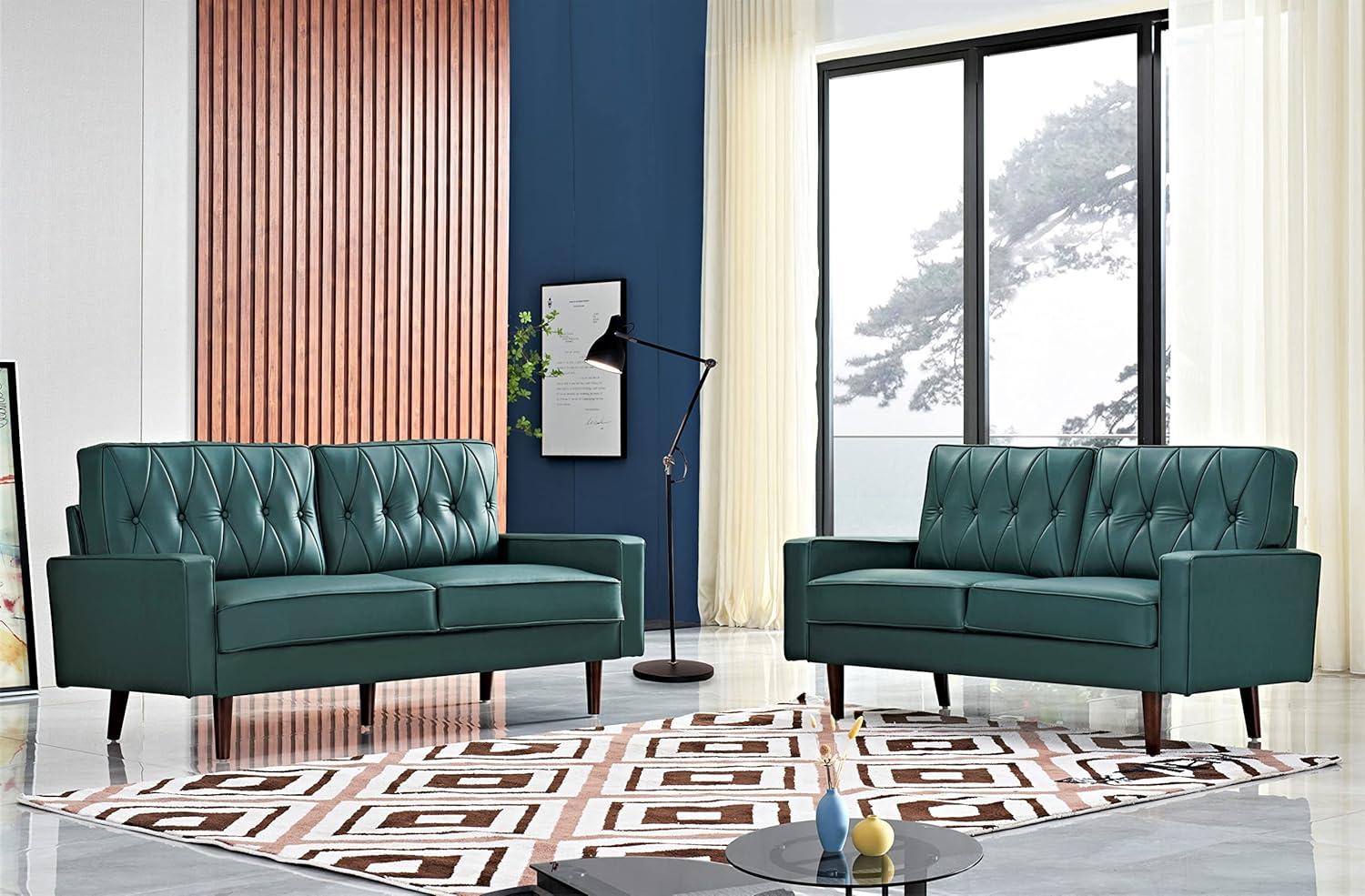 Elevate Living Spaces With Sleek Blue Green Faux Leather Sofas