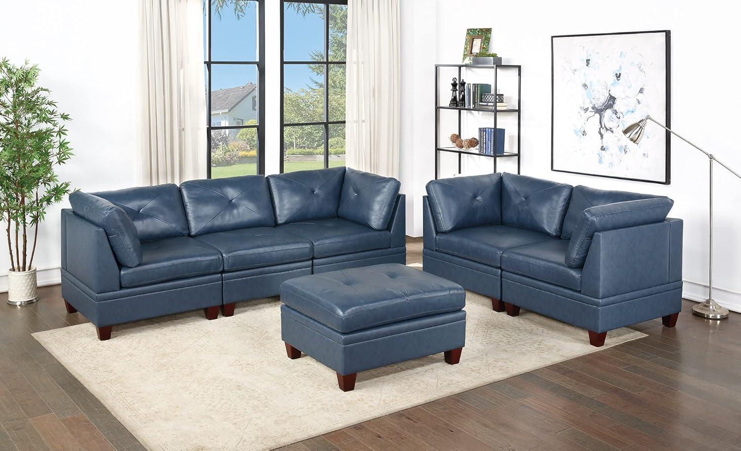 Exploring Comfort And Style With The Ink Blue Tufted Modular Sofa Set