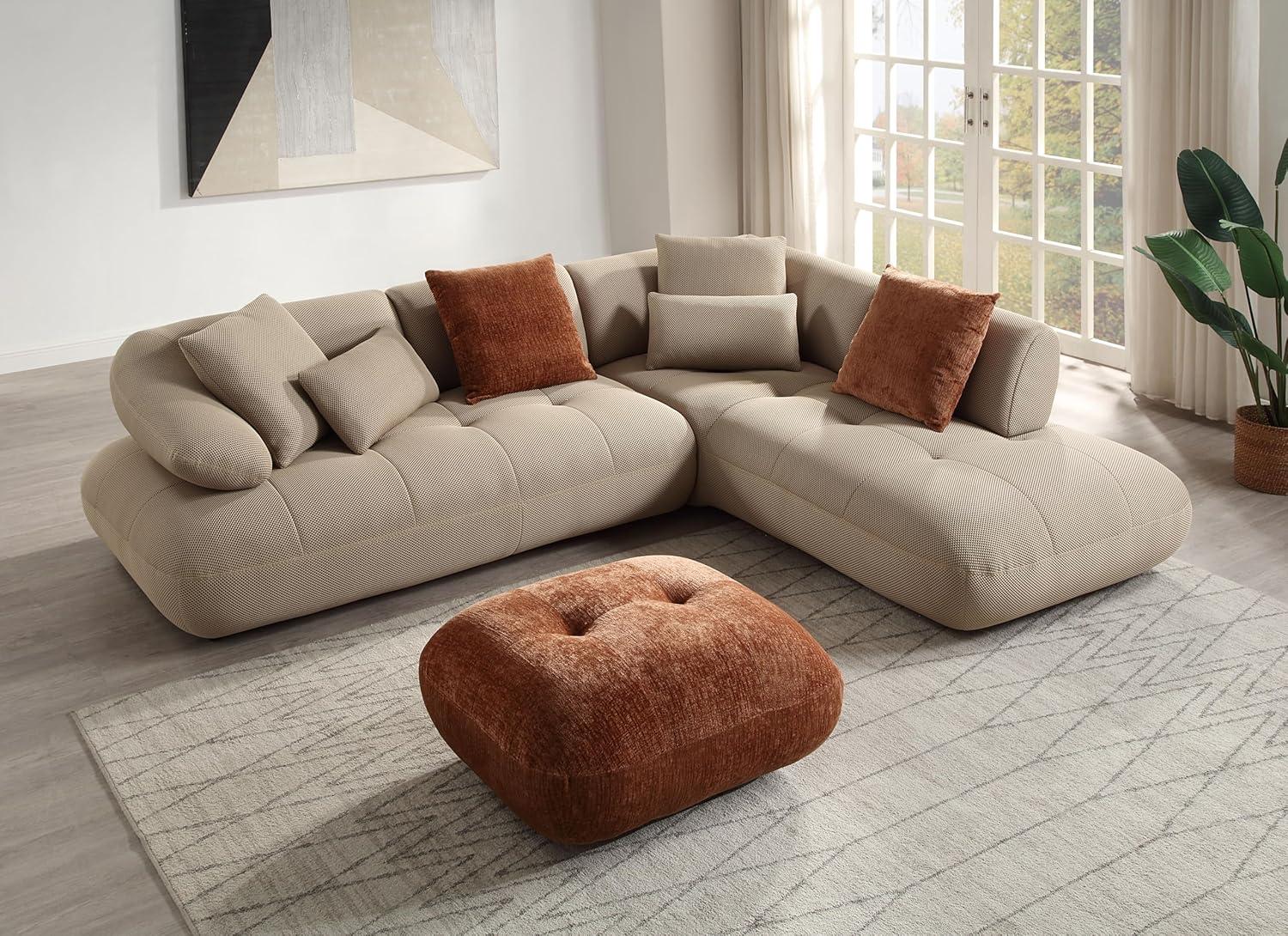 Getting Cozy With The Carrick Beige Mesh Sectional And Ottoman