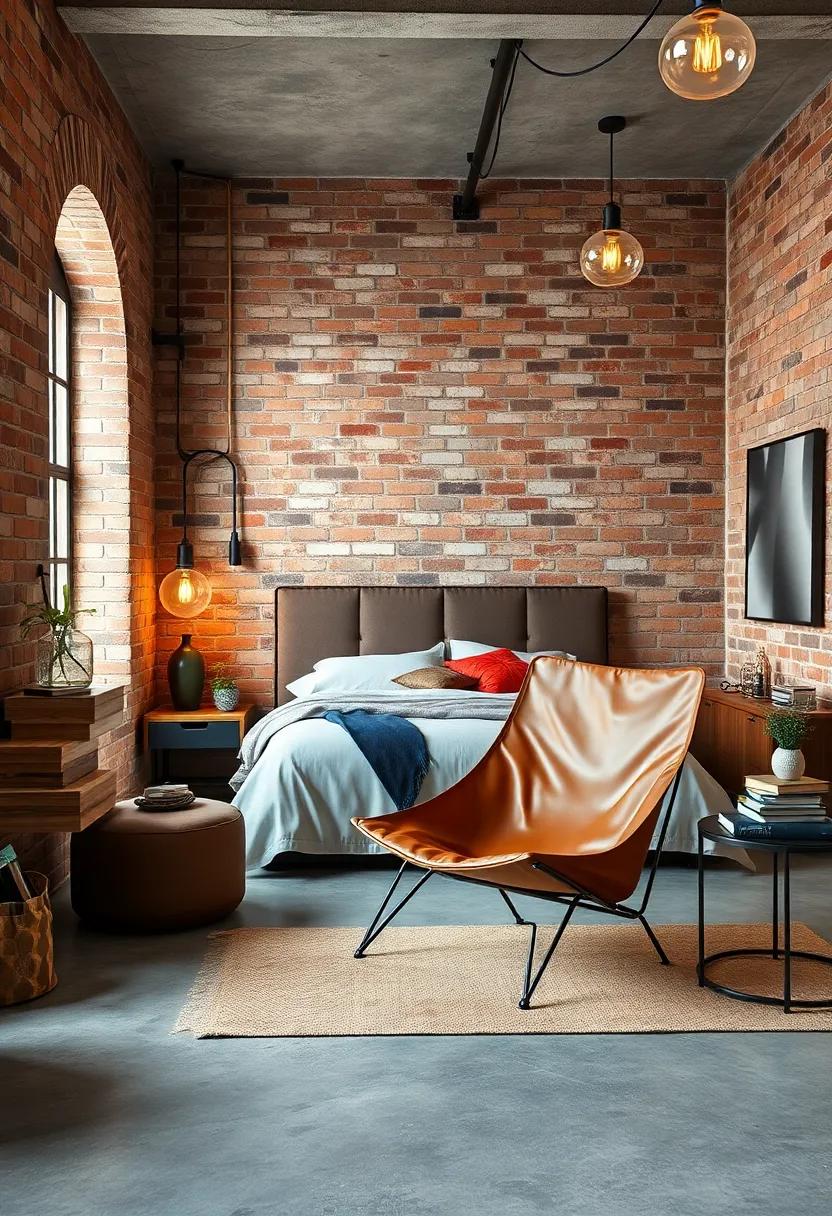 Combine a ⁤leather sling⁤ chair with exposed brick walls, concrete flooring, ‍and ⁤vintage‌ industrial lighting for a timeless⁣ modern retreat